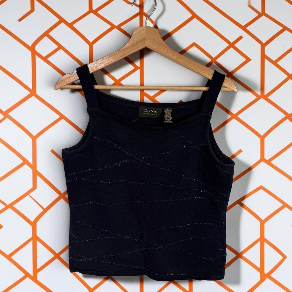 Dana Buchman Women's Medium VTG Y2K Dark Blue Wool Angora Blend Sparkly Tank Top
